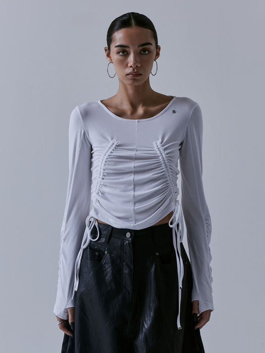Treemingbird Multi String Shirring Long Sleeve White