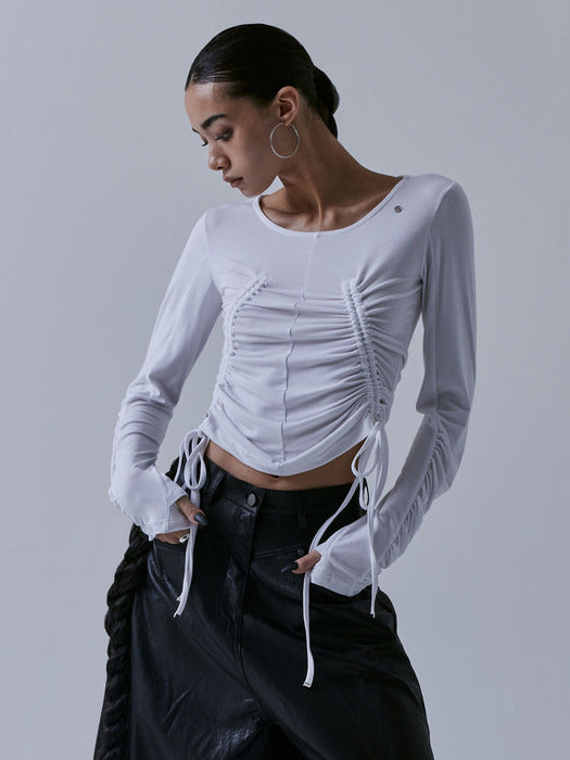 Treemingbird Multi String Shirring Long Sleeve White