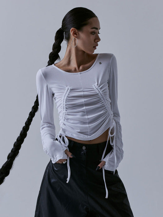 Treemingbird Multi String Shirring Long Sleeve White