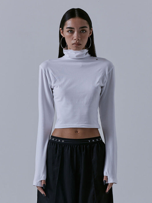 Wconcept_Treemingbird High-neck Finger Hole Long Sleeve [ White ]