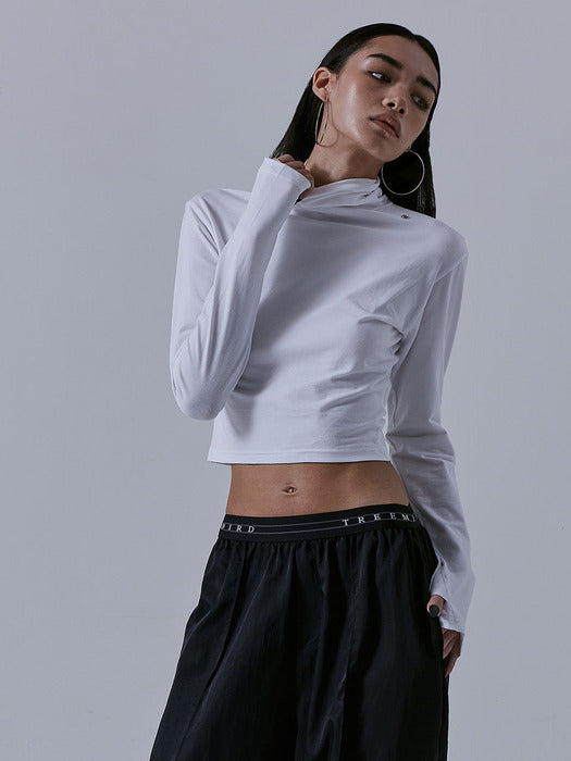 Wconcept_Treemingbird High-neck Finger Hole Long Sleeve [ White ]