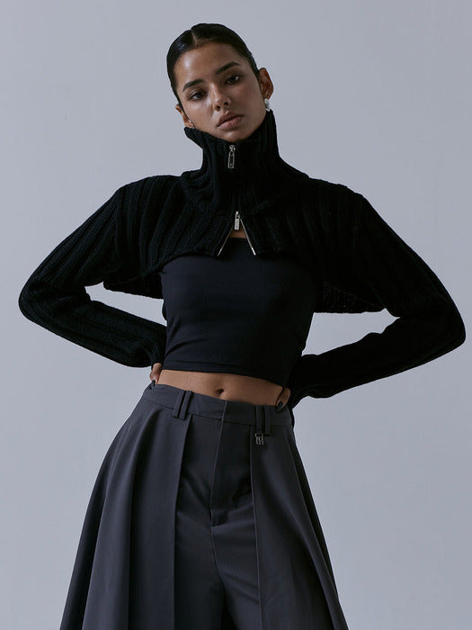 Treemingbird High-neck Bolero Knit Zip-up Black