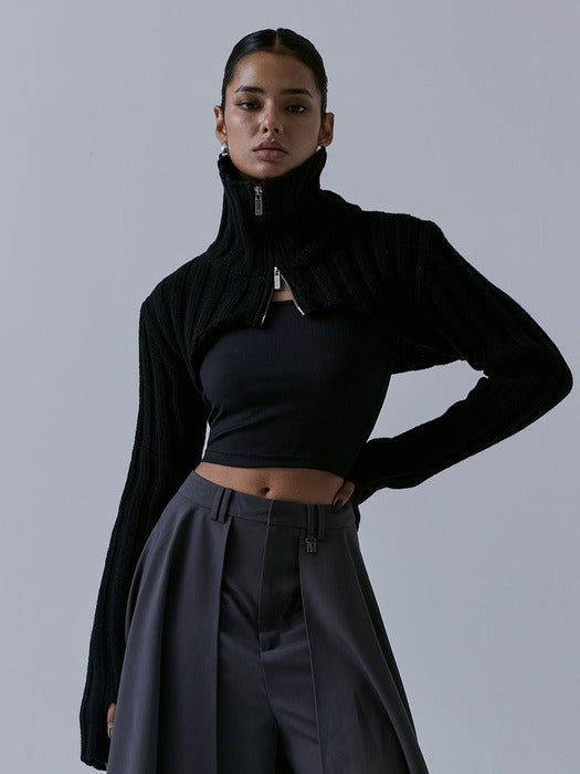 Treemingbird High-neck Bolero Knit Zip-up Black