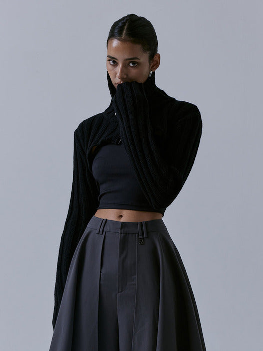 Treemingbird High-neck Bolero Knit Zip-up Black