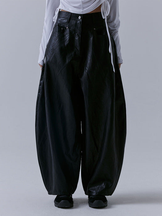 Wconcept_Treemingbird Front Yoke Leather Pants [ Black ]