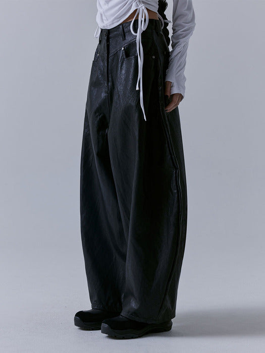 Wconcept_Treemingbird Front Yoke Leather Pants [ Black ]