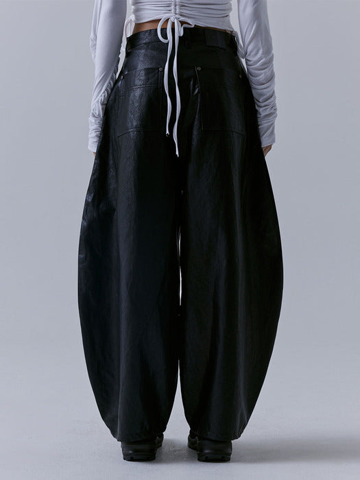 Wconcept_Treemingbird Front Yoke Leather Pants [ Black ]