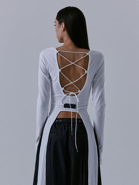 Treemingbird Back-less Strap Long Sleeve White
