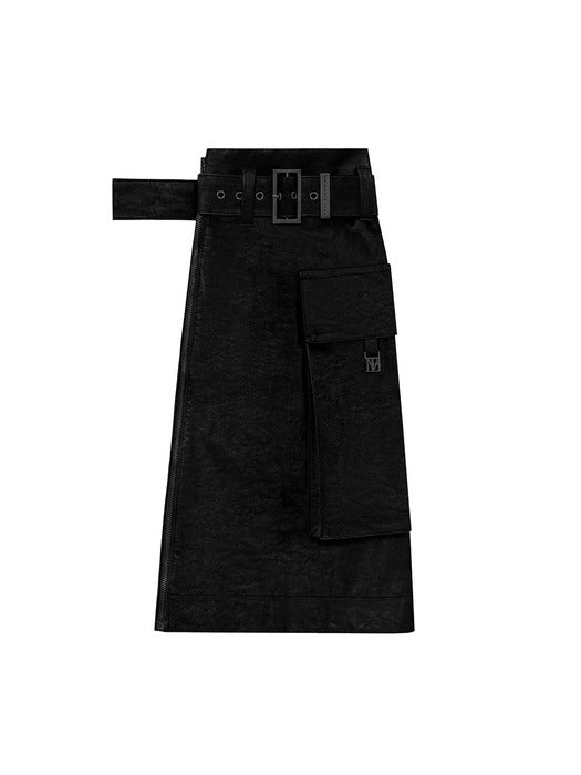 Wconcept_Treemingbird 2-way Leather Cargo Skirt Warmer [ Black ]