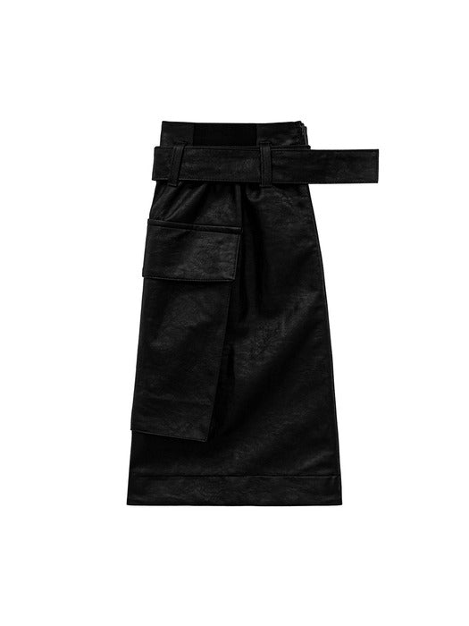 Wconcept_Treemingbird 2-way Leather Cargo Skirt Warmer [ Black ]