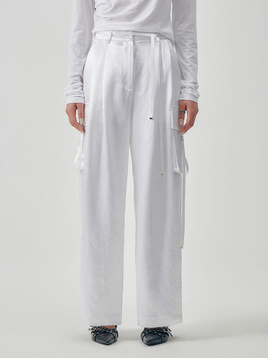 Wconcept_Treemingbird Soft Satin Out-Pocket Pants [ White ]