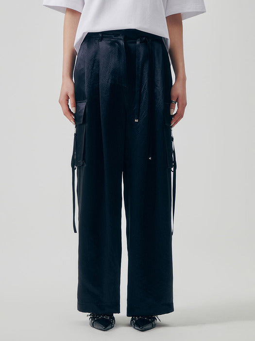 Wconcept_Treemingbird Soft Satin Out-Pocket Pants [ Black ]