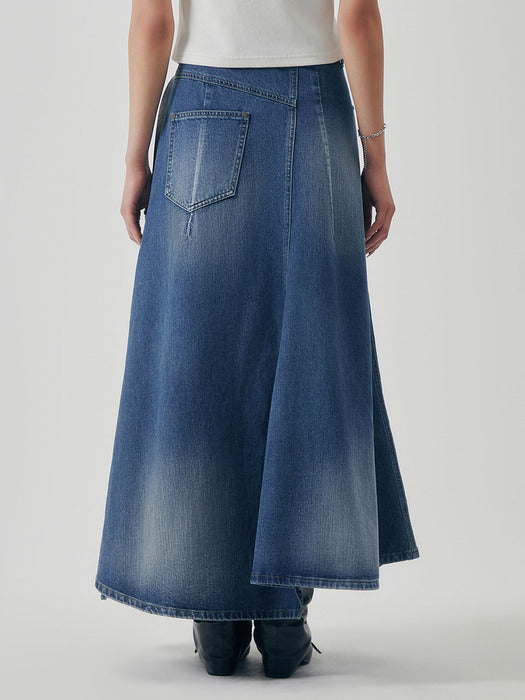 Wconcept_Treemingbird Panel Line Denim Flare Skirt [ Blue ]