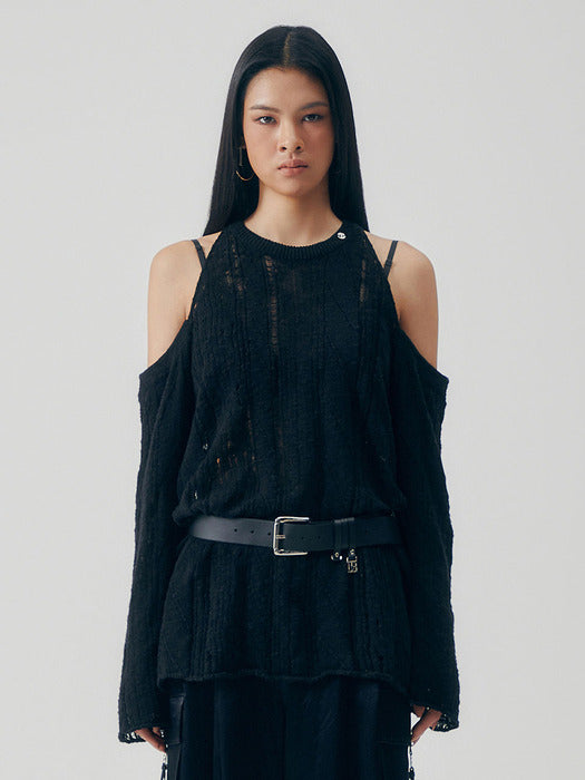 Wconcept_Treemingbird Off-Shoulder Cable Knit [ Black ]
