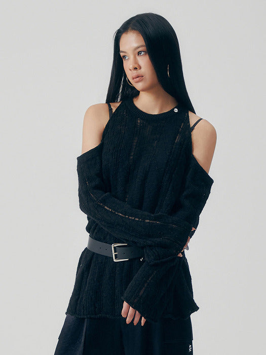 Wconcept_Treemingbird Off-Shoulder Cable Knit [ Black ]