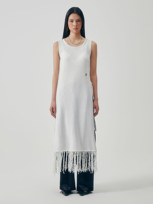 Wconcept_Treemingbird Fringe Flow Sleeveless Knit One-piece [ White ]