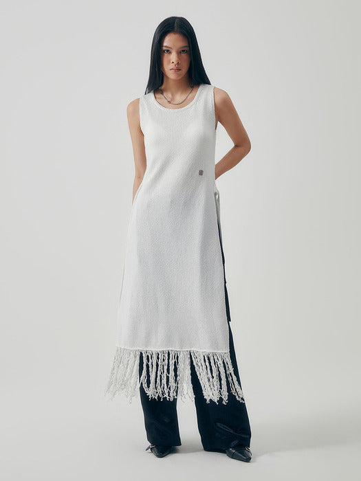 Wconcept_Treemingbird Fringe Flow Sleeveless Knit One-piece [ White ]