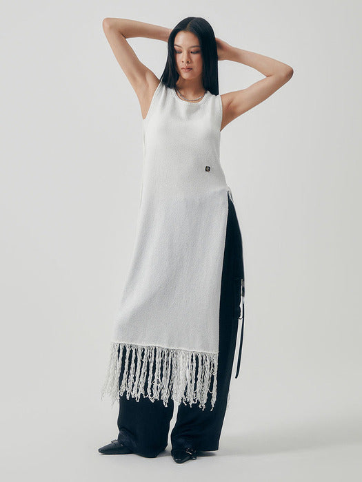Wconcept_Treemingbird Fringe Flow Sleeveless Knit One-piece [ White ]
