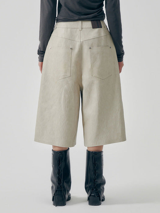 Wconcept_Treemingbird Distressed Leather Set-up Shorts [ Beige ]