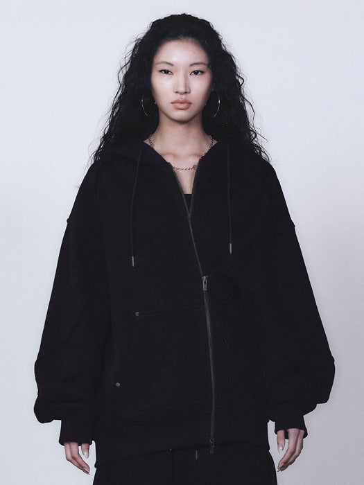 Wconcept_Treemingbird Zipper Finishing Sweat Hoodie Zip-up [ Black ]