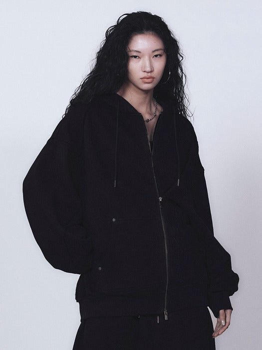 Wconcept_Treemingbird Zipper Finishing Sweat Hoodie Zip-up [ Black ]