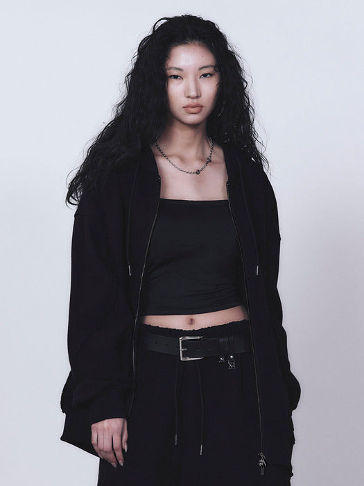 Wconcept_Treemingbird Zipper Finishing Sweat Hoodie Zip-up [ Black ]