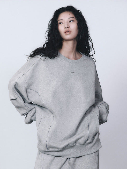 Wconcept_Treemingbird Tmb Logo Piping Sweat Shirt [ Melange Gray ]
