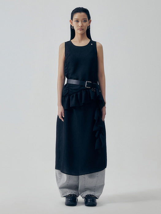 Wconcept_Treemingbird Ruffle Sleeveless One-piece [ Black ]