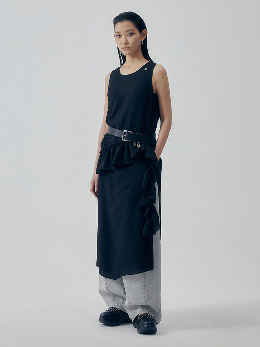 Wconcept_Treemingbird Ruffle Sleeveless One-piece [ Black ]