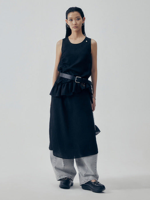 Wconcept_Treemingbird Ruffle Sleeveless One-piece [ Black ]