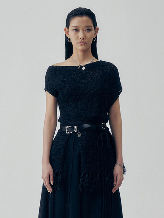 Wconcept_Treemingbird Slit Tassel Knit [ Black ]