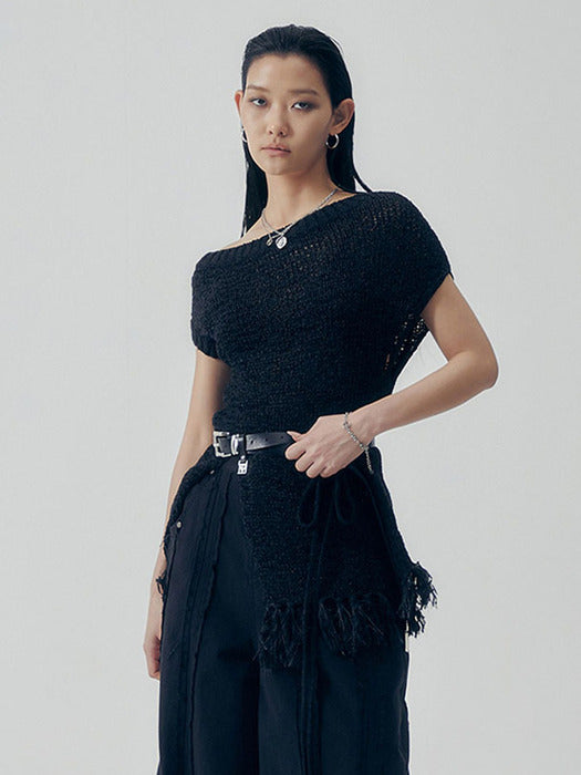 Wconcept_Treemingbird Slit Tassel Knit [ Black ]