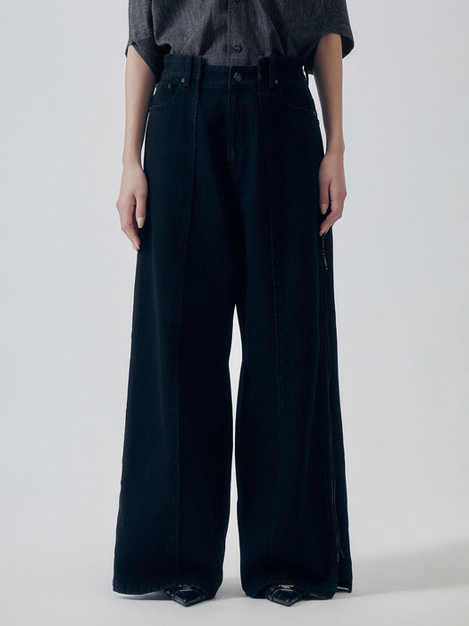 Wconcept_Treemingbird Utility Zipper Denim Pants [ Black ]