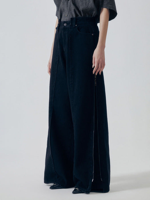 Wconcept_Treemingbird Utility Zipper Denim Pants [ Black ]