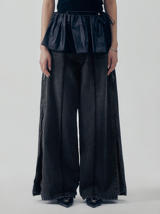 Wconcept_Treemingbird Glossy Layered Skirt [ Black ]