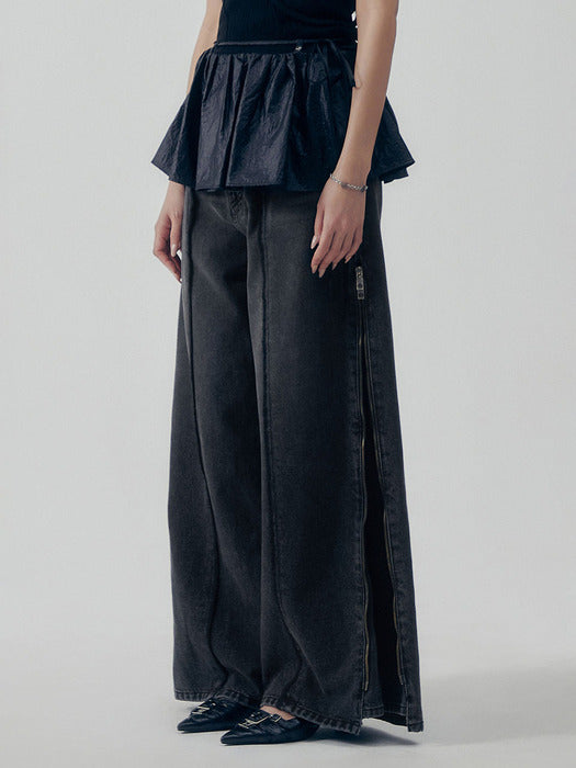 Wconcept_Treemingbird Glossy Layered Skirt [ Black ]
