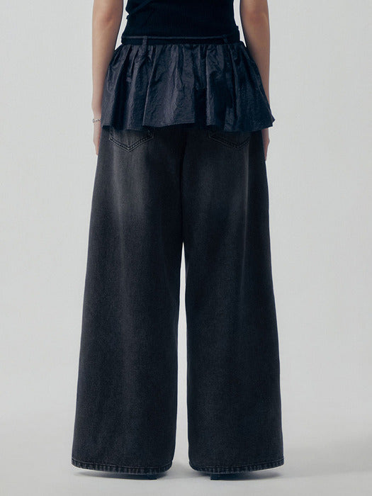 Wconcept_Treemingbird Glossy Layered Skirt [ Black ]