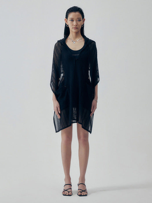 Wconcept_Treemingbird Lace Cover-up Hoodie [ Black ]