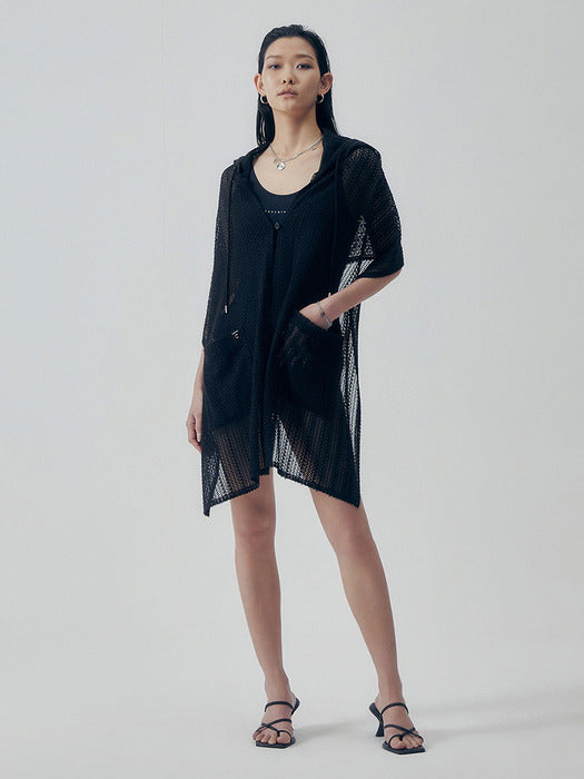 Wconcept_Treemingbird Lace Cover-up Hoodie [ Black ]