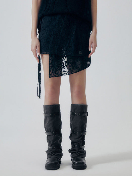 Wconcept_Treemingbird Ethereal Lace Wrap Layered Skirt [ Black ]
