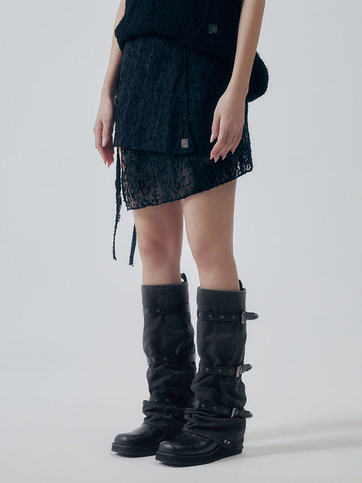 Wconcept_Treemingbird Ethereal Lace Wrap Layered Skirt [ Black ]