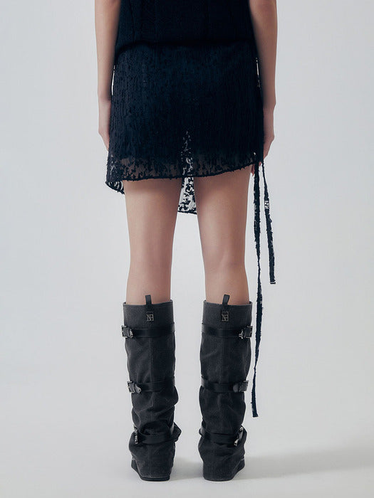 Wconcept_Treemingbird Ethereal Lace Wrap Layered Skirt [ Black ]
