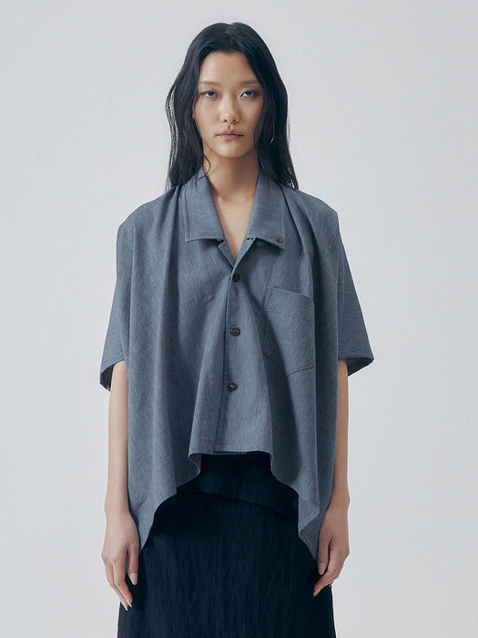 Wconcept_Treemingbird Oversized Poncho Short Sleeve Shirt [ Blue ]