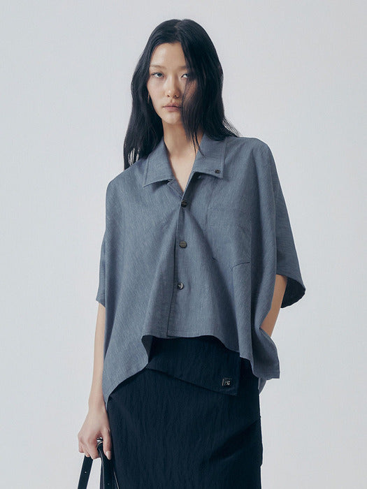 Wconcept_Treemingbird Oversized Poncho Short Sleeve Shirt [ Blue ]