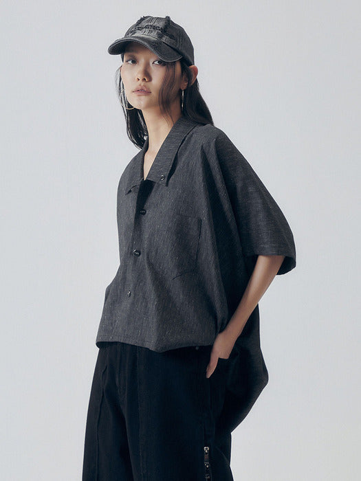 Wconcept_Treemingbird Oversized Poncho Short Sleeve Shirt [ Indigo ]