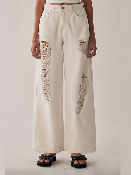 Wconcept_Treemingbird Scratch Damage Denim Pants [ White ]