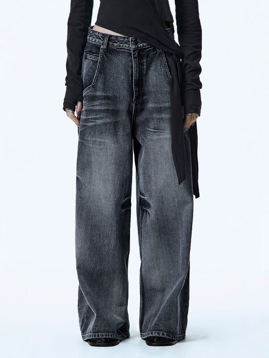 Wconcept_Treemingbird Handcrafted Faded Denim Pants [ Dark Gray ]