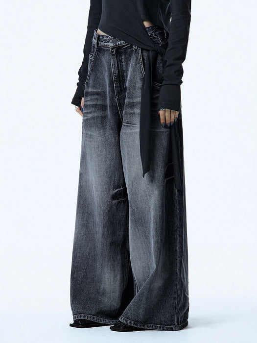 Wconcept_Treemingbird Handcrafted Faded Denim Pants [ Dark Gray ]