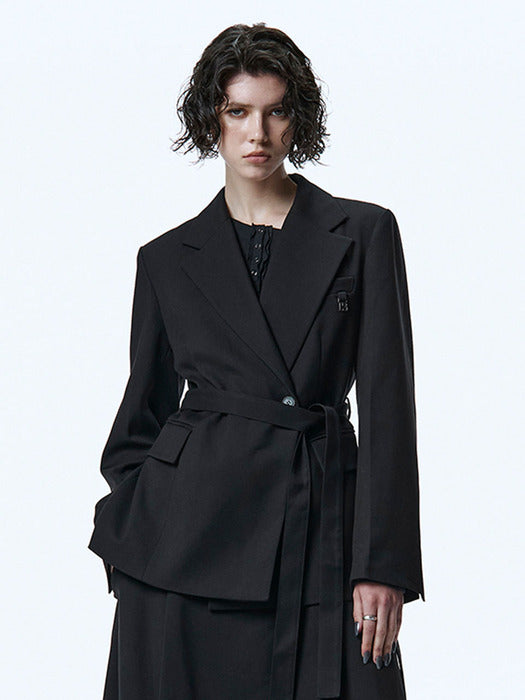 Wconcept_Treemingbird Belted Tailored Set-up Jacket [ Black ]
