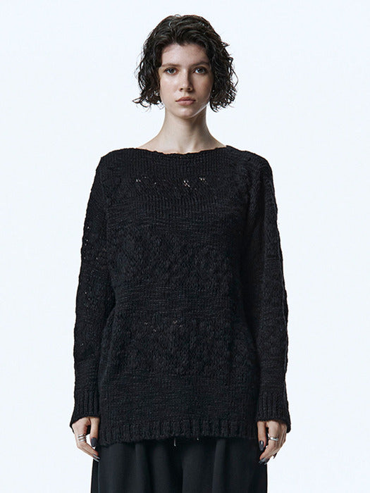 Wconcept_Treemingbird Blended Texture Knit Pullover [ Black ]